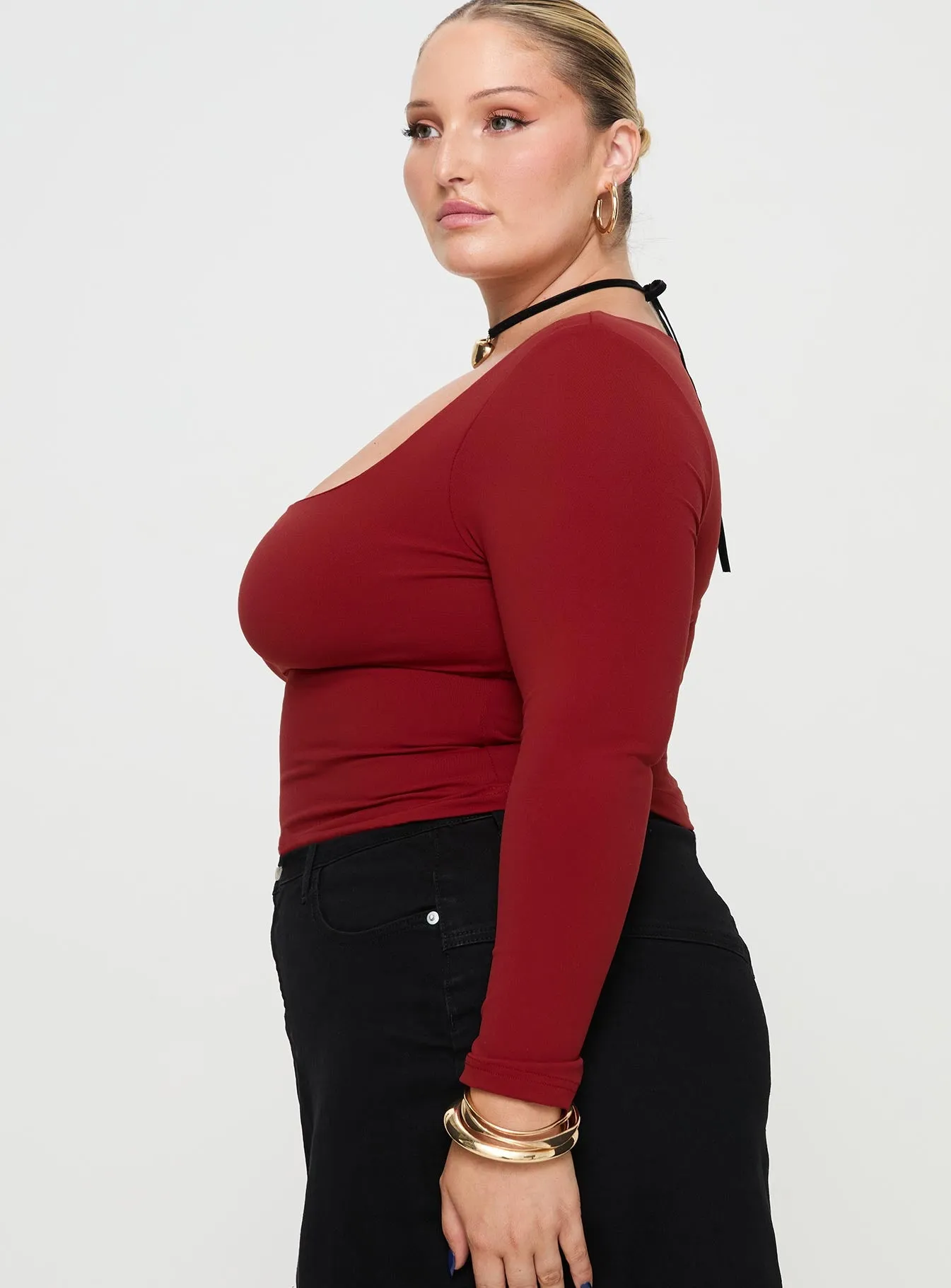 Selenie Long Sleeve Top Red Curve sold by Princess Polly product image thumbnail 4