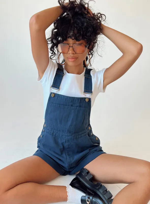 Kacey Overalls Navy sold by Princess Polly