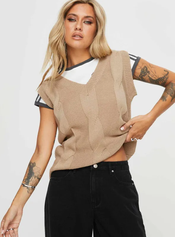 Altman Cable Knit Vest Beige sold by Princess Polly