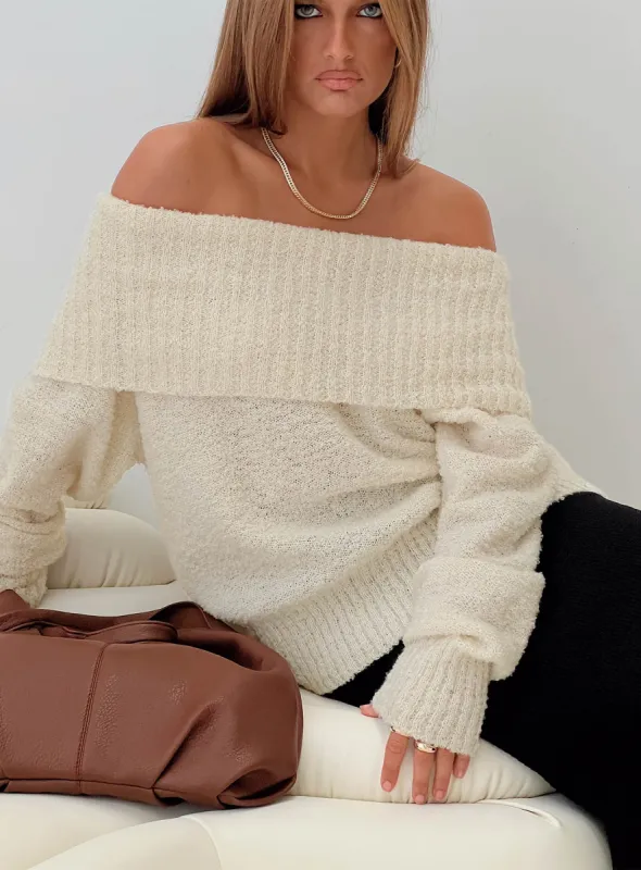 Parkley Boucle Off The Shoulder Sweater Cream sold by Princess Polly