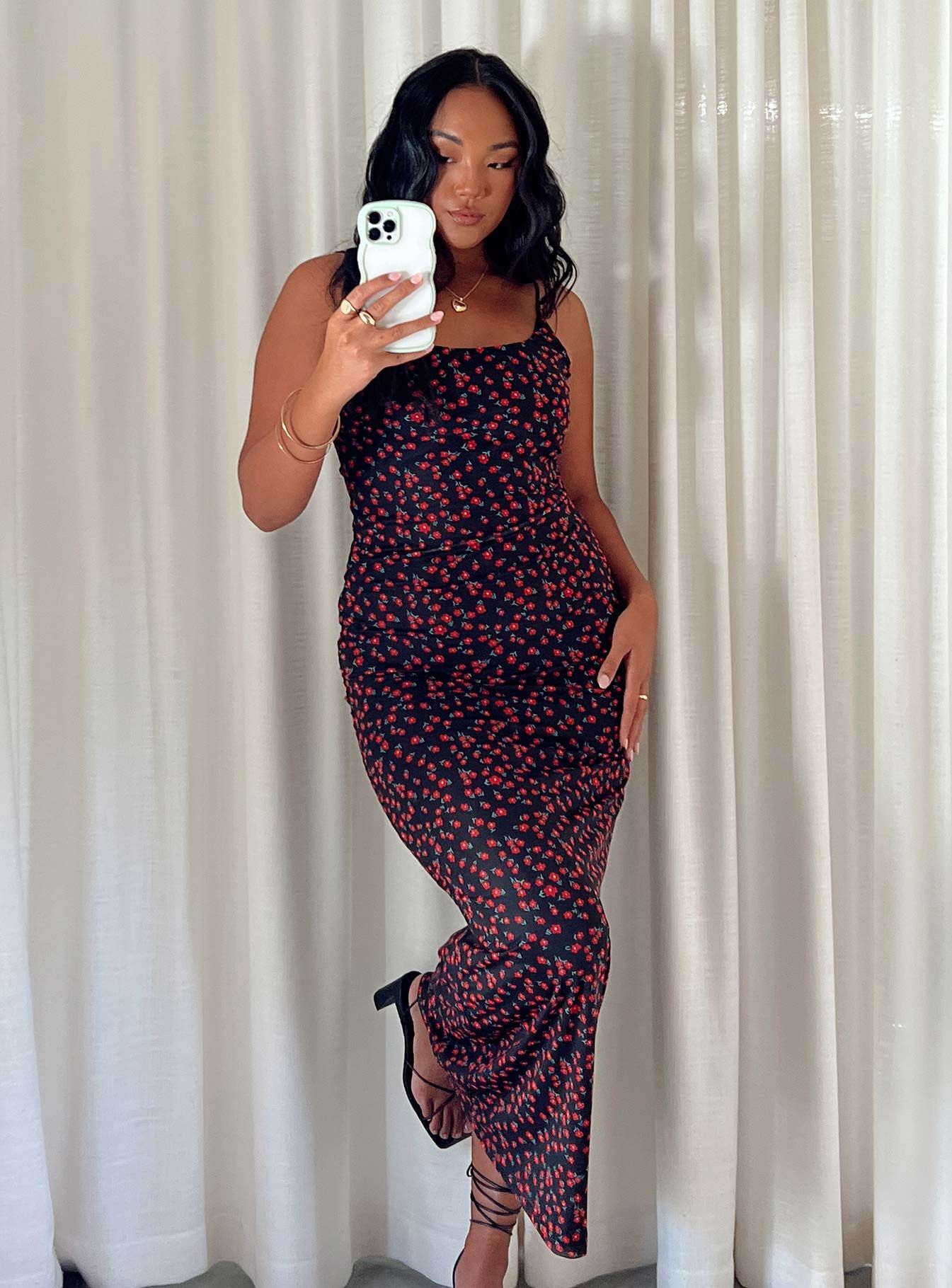 Knox Maxi Dress Black / Red Floral sold by Princess Polly