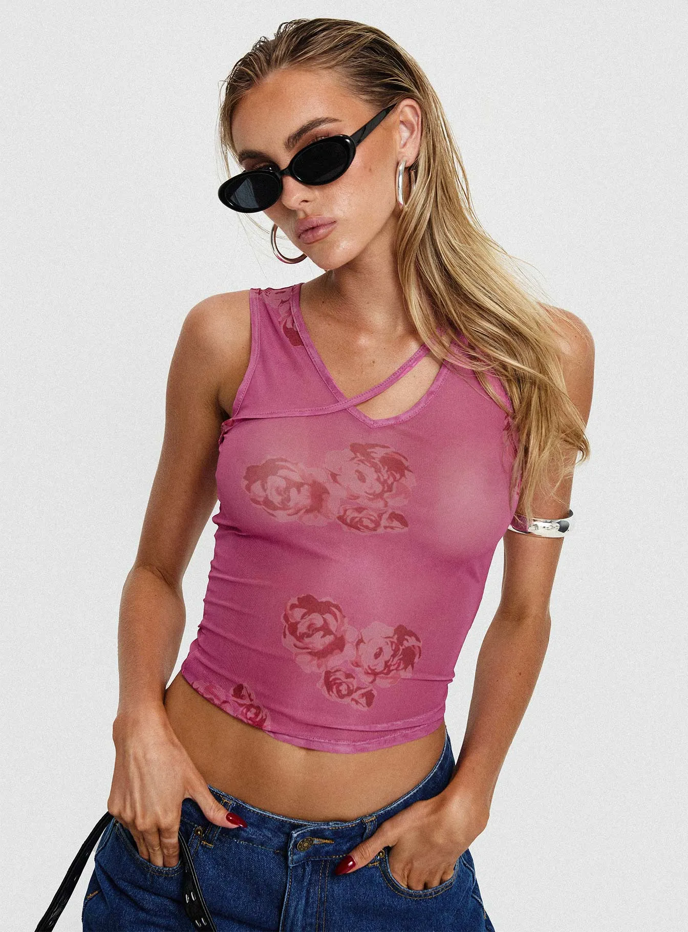 Dangelio Mesh Top Pink sold by Princess Polly