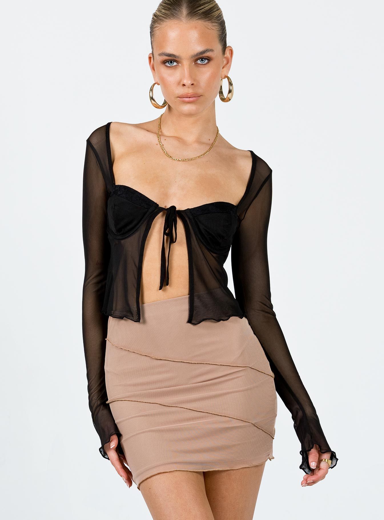 Oscar Mesh Mini Skirt Beige sold by Princess Polly product image thumbnail 2