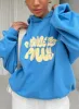 Princess Polly Hooded Sweatshirt Bubble Text Blue / Yellow sold by Princess Polly