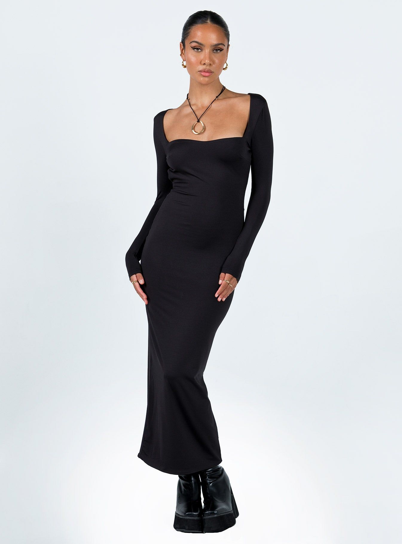 Dorado Long Sleeve Midi Dress Black sold by Princess Polly product image thumbnail 3