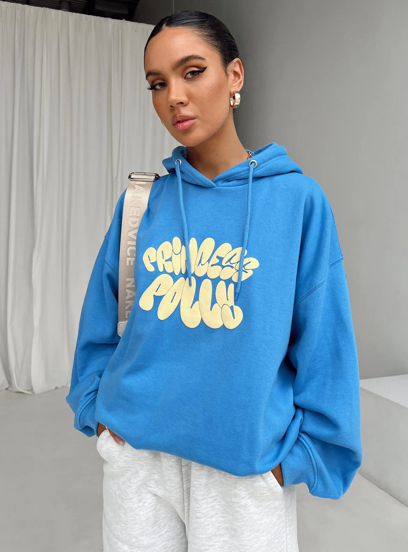 Princess Polly Hooded Sweatshirt Bubble Text Blue / Yellow sold by Princess Polly product image thumbnail 5