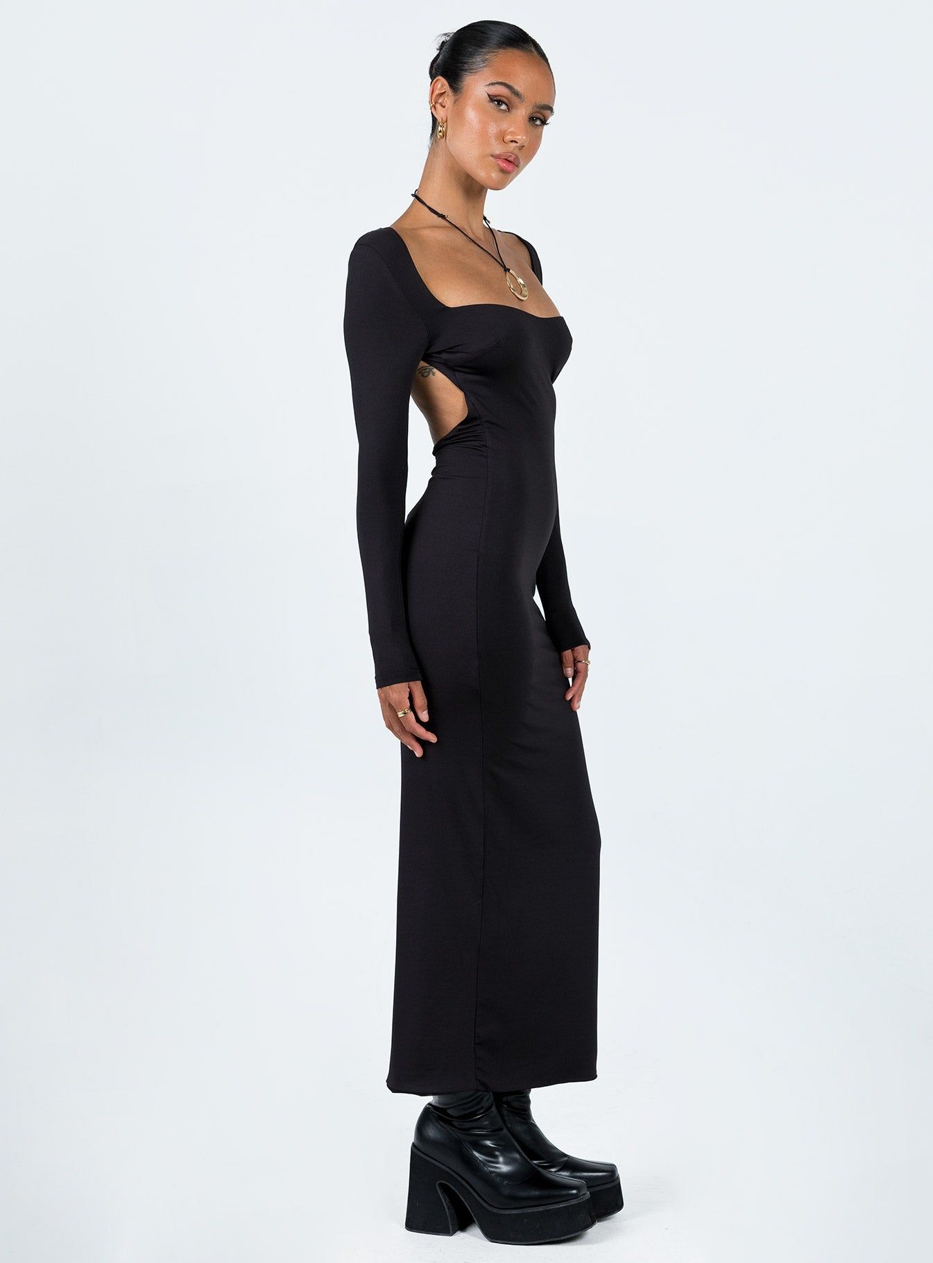 Dorado Long Sleeve Midi Dress Black sold by Princess Polly product image thumbnail 4