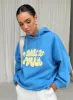 Princess Polly Hooded Sweatshirt Bubble Text Blue / Yellow sold by Princess Polly
