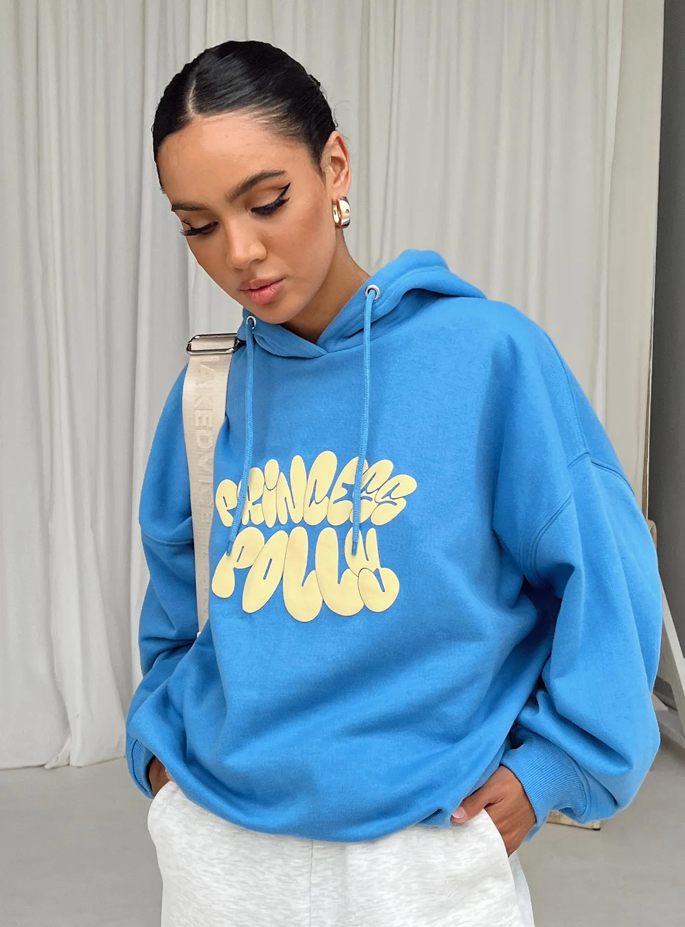 Princess Polly Hooded Sweatshirt Bubble Text Blue / Yellow sold by Princess Polly product image thumbnail 4