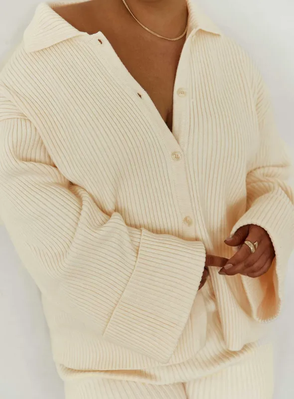 Jhett Long Sleeve Knit Shirt Cream Curve sold by Princess Polly