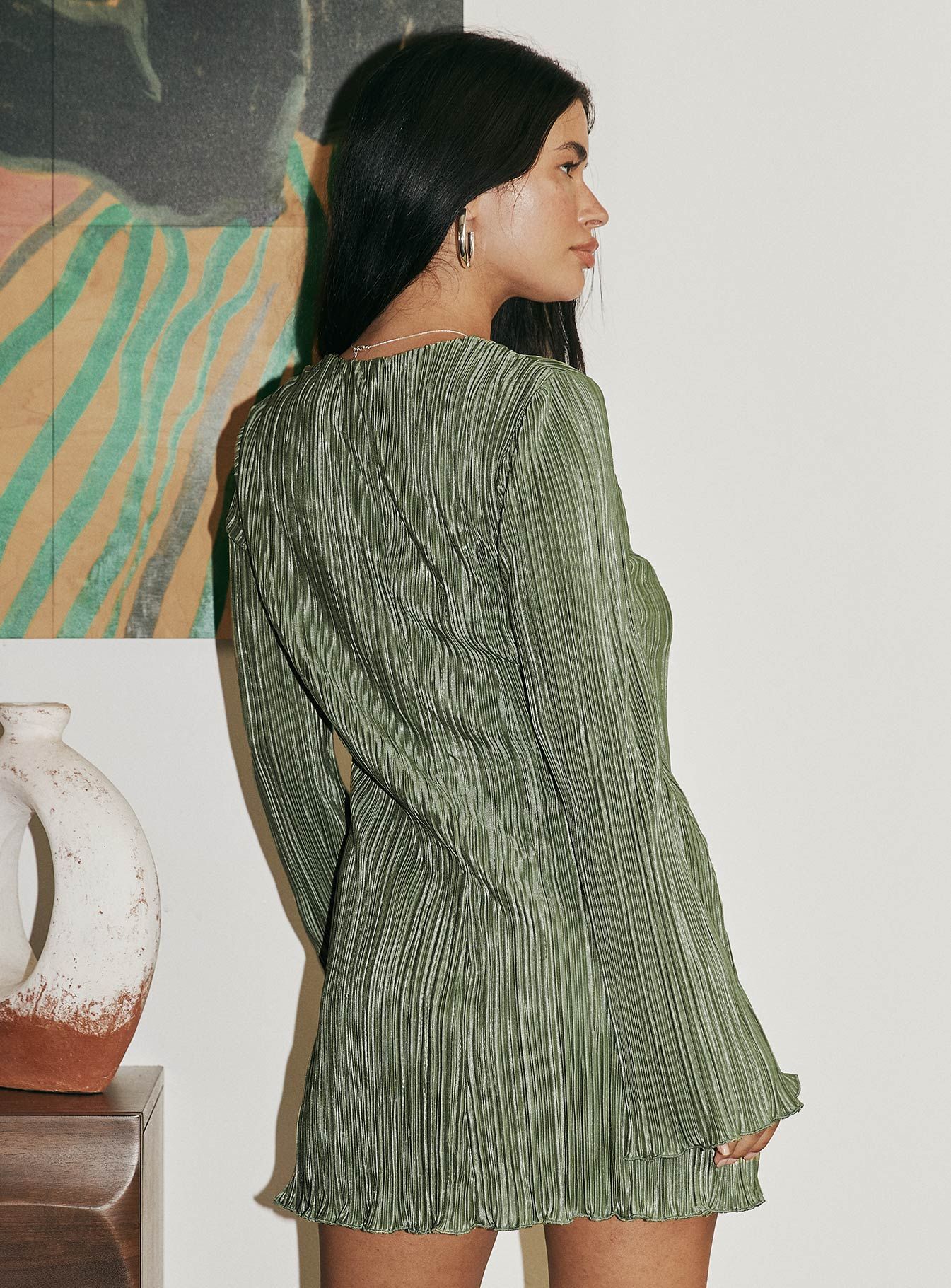 Malop Long Sleeve Mini Dress Sage sold by Princess Polly product image thumbnail 4