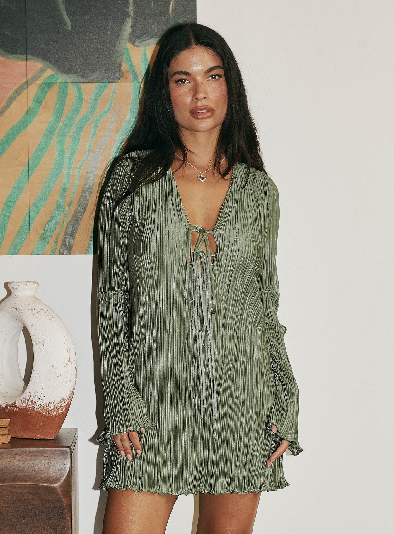 Malop Long Sleeve Mini Dress Sage sold by Princess Polly product image thumbnail 3
