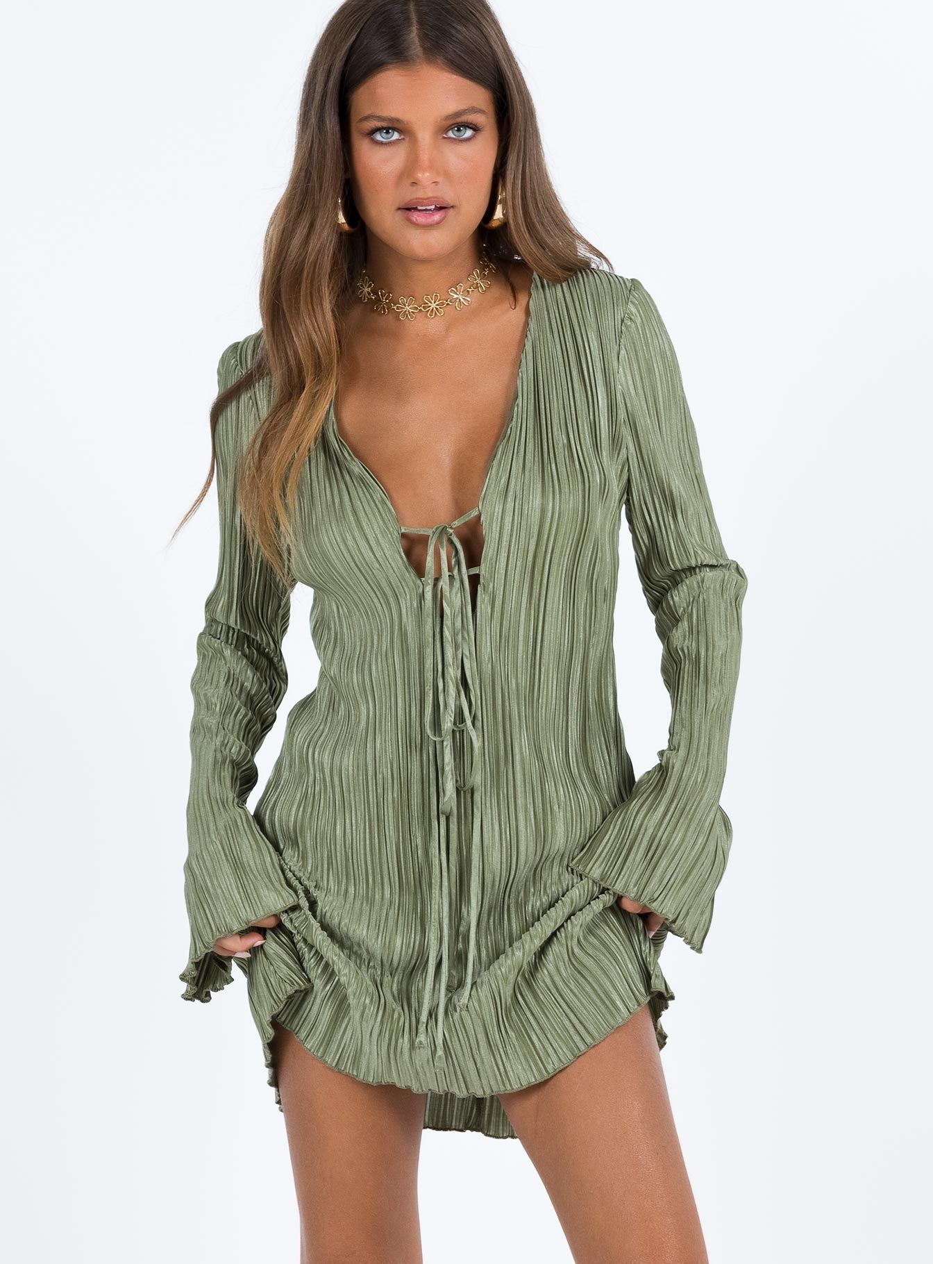 Malop Long Sleeve Mini Dress Sage sold by Princess Polly product image thumbnail 5