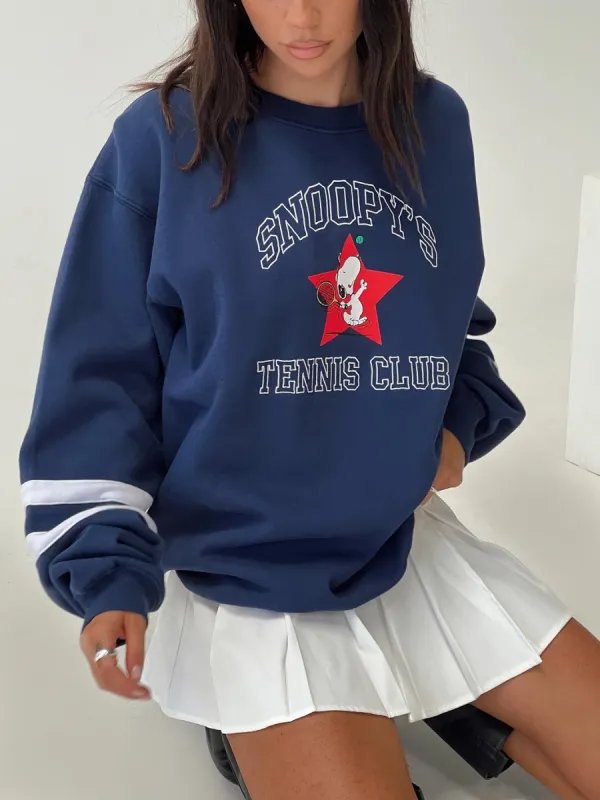 Snoopy Star Tennis Club Sweater Navy sold by Princess Polly