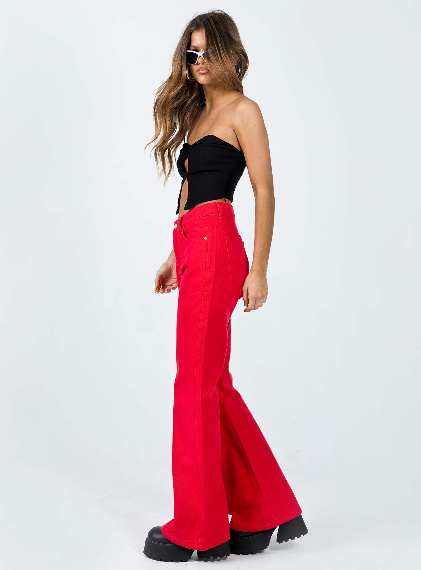 Cabarita Lounge Denim Jeans Red sold by Princess Polly product image thumbnail 3