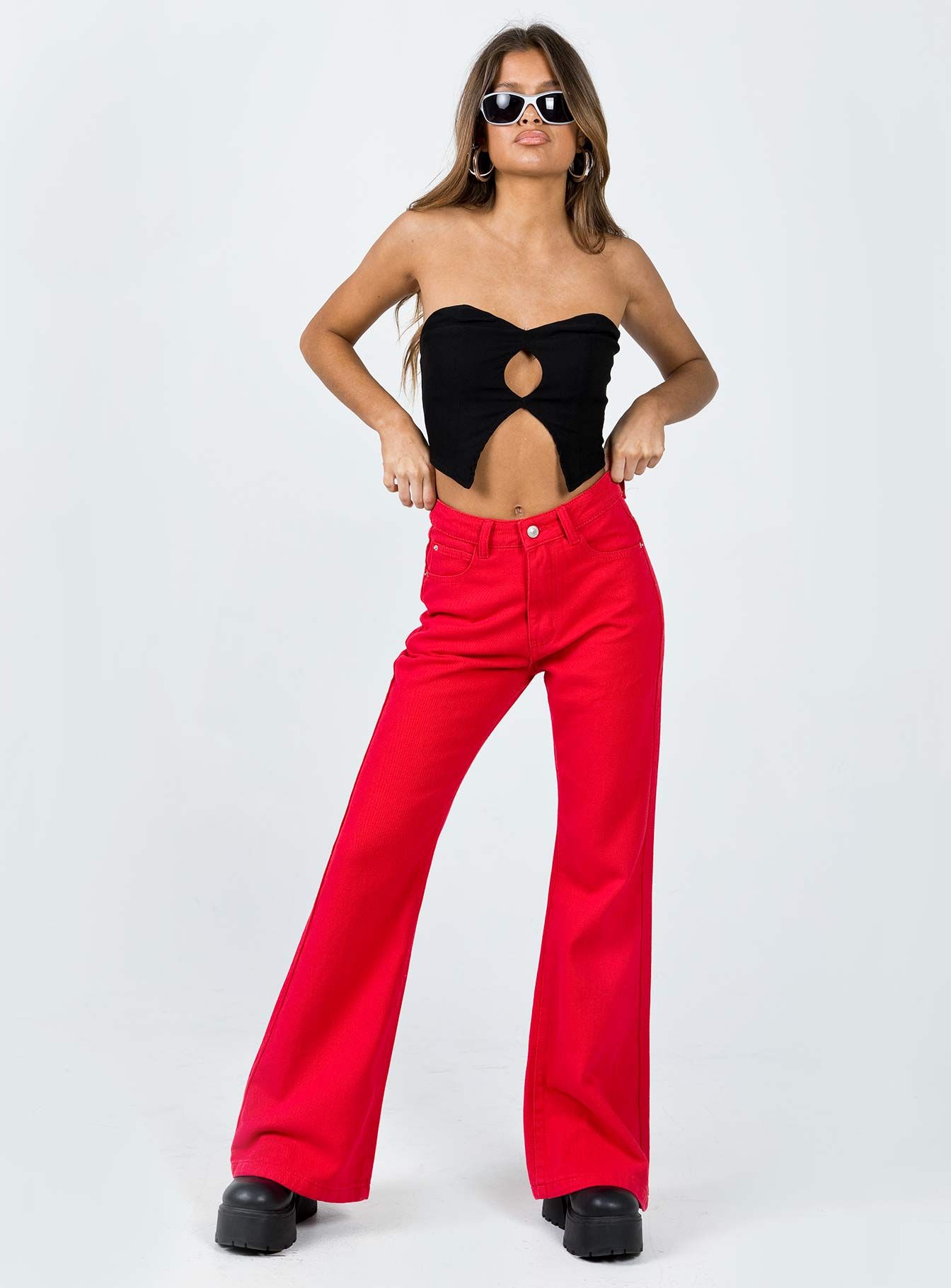 Cabarita Lounge Denim Jeans Red sold by Princess Polly product image thumbnail 2