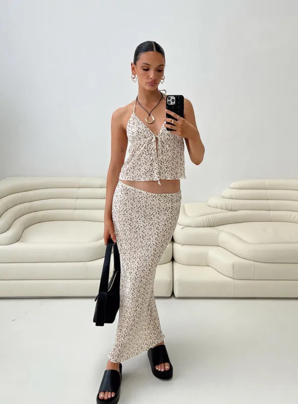 Chickadee Maxi Skirt Cream Floral sold by Princess Polly