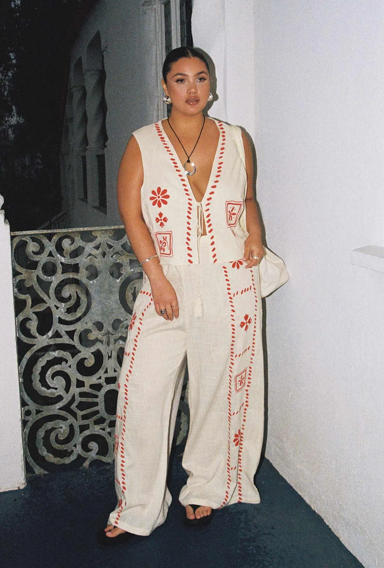 Grazia Pants Cream / Red Curve sold by Princess Polly