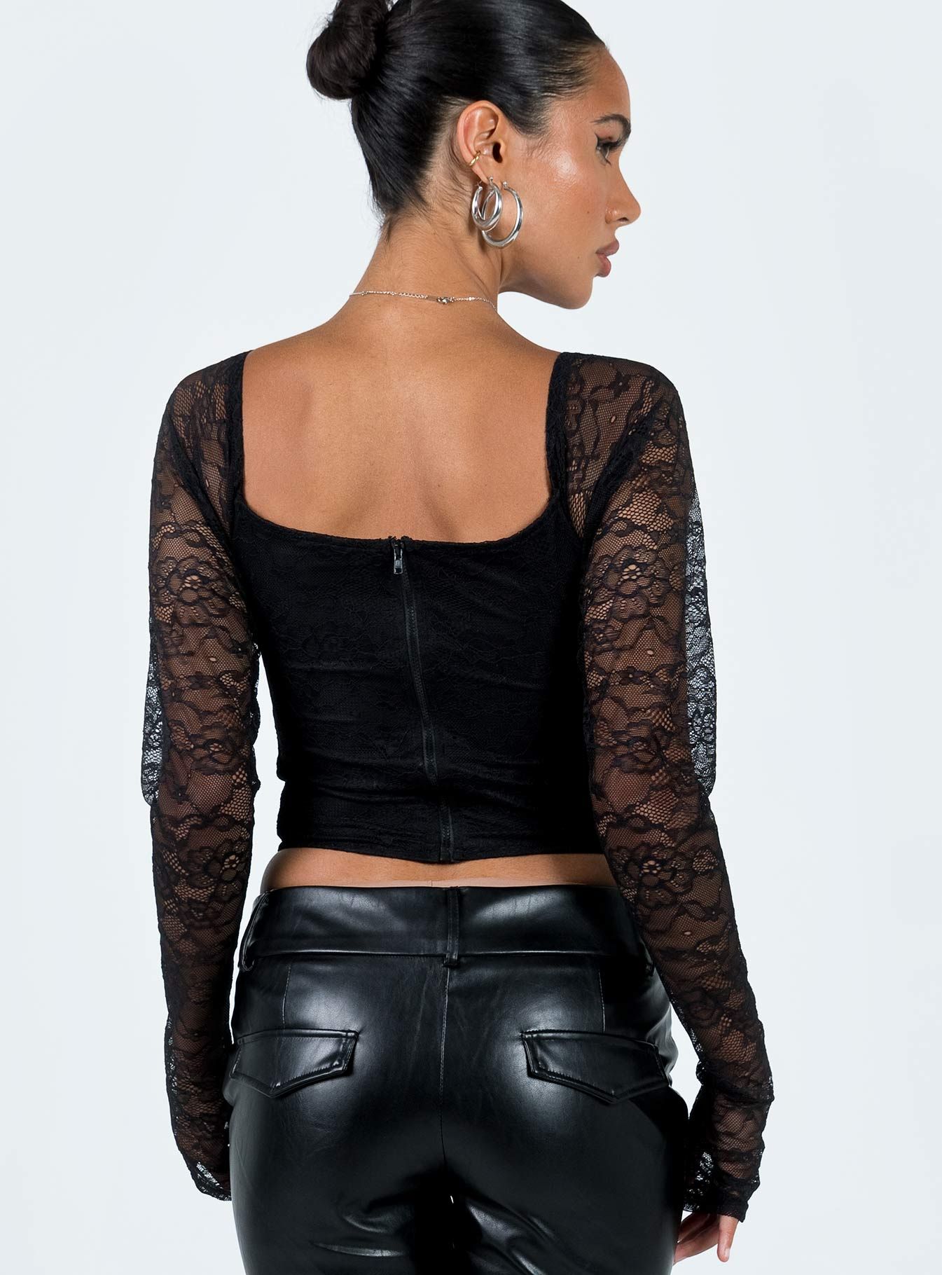 Purnell Long Sleeve Lace Top Black sold by Princess Polly product image thumbnail 5