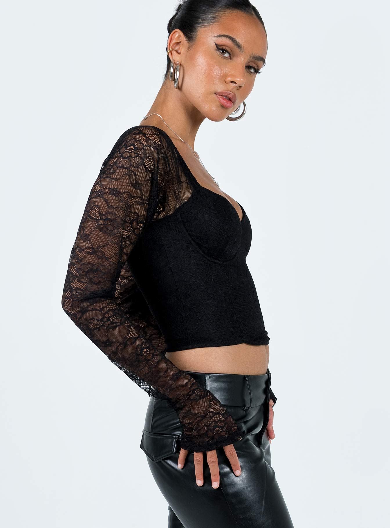 Purnell Long Sleeve Lace Top Black sold by Princess Polly product image thumbnail 4
