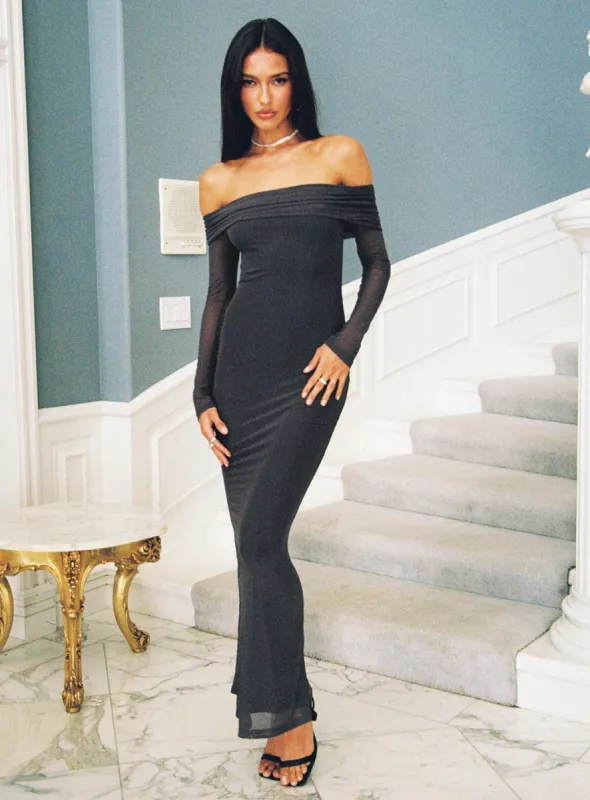 Saywell Off The Shoulder Maxi Dress Charcoal sold by Princess Polly