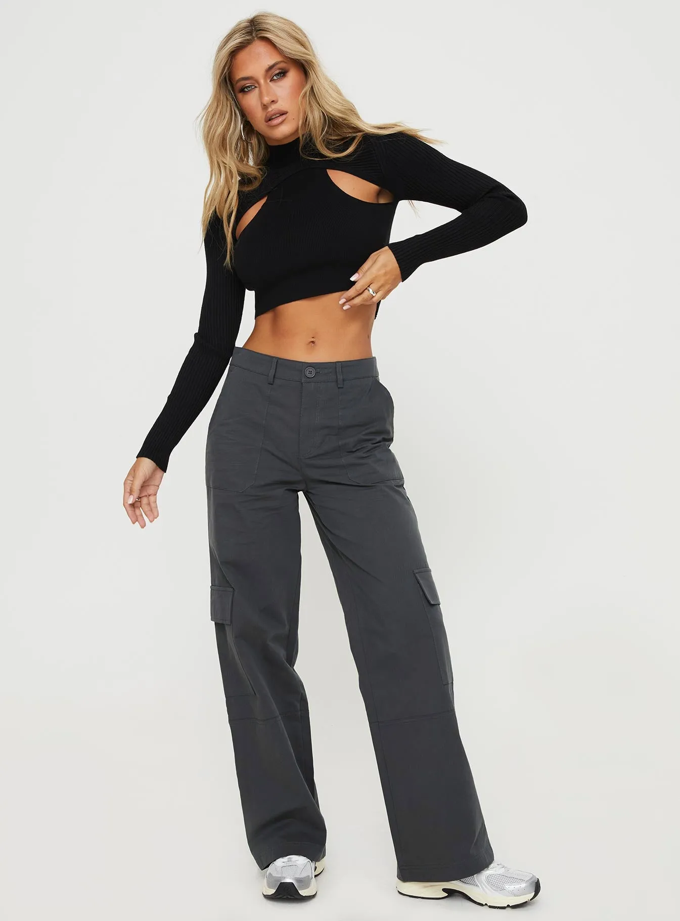 Luna Mid Rise Cargo Pants Charcoal sold by Princess Polly product image thumbnail 3