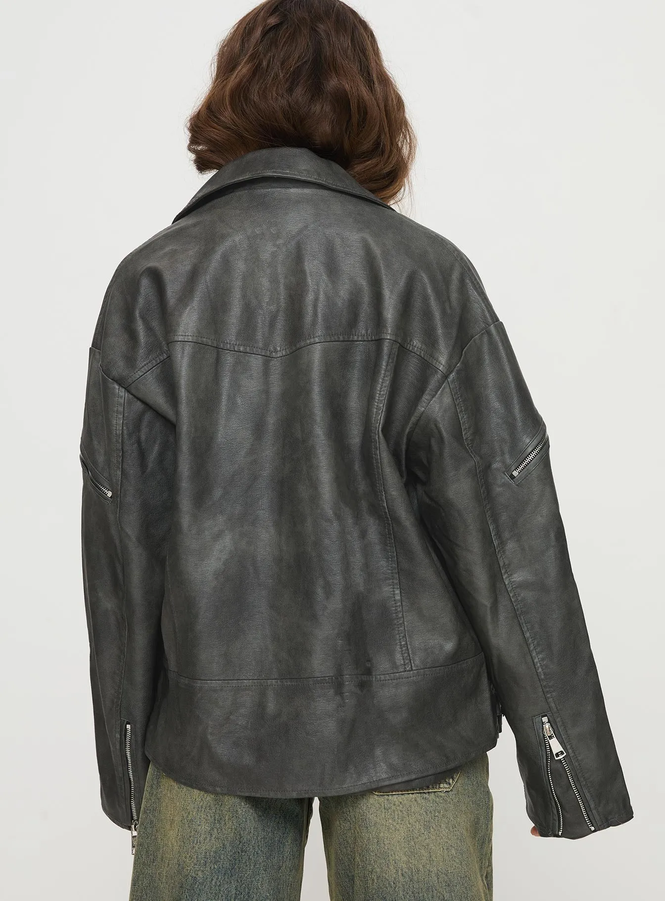 Magnets Faux Leather Jacket Washed Charcoal sold by Princess Polly product image thumbnail 5