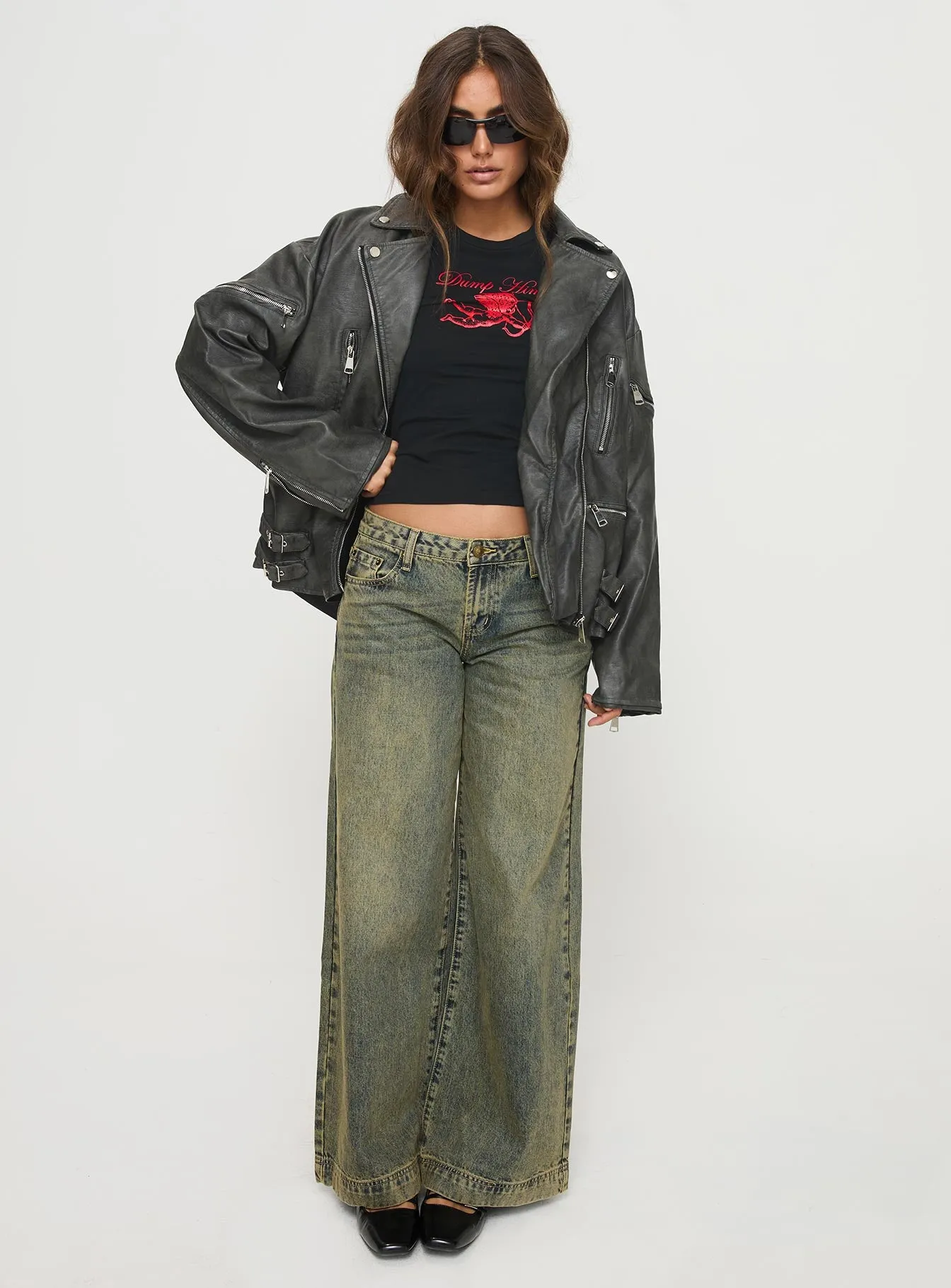 Magnets Faux Leather Jacket Washed Charcoal sold by Princess Polly product image thumbnail 3