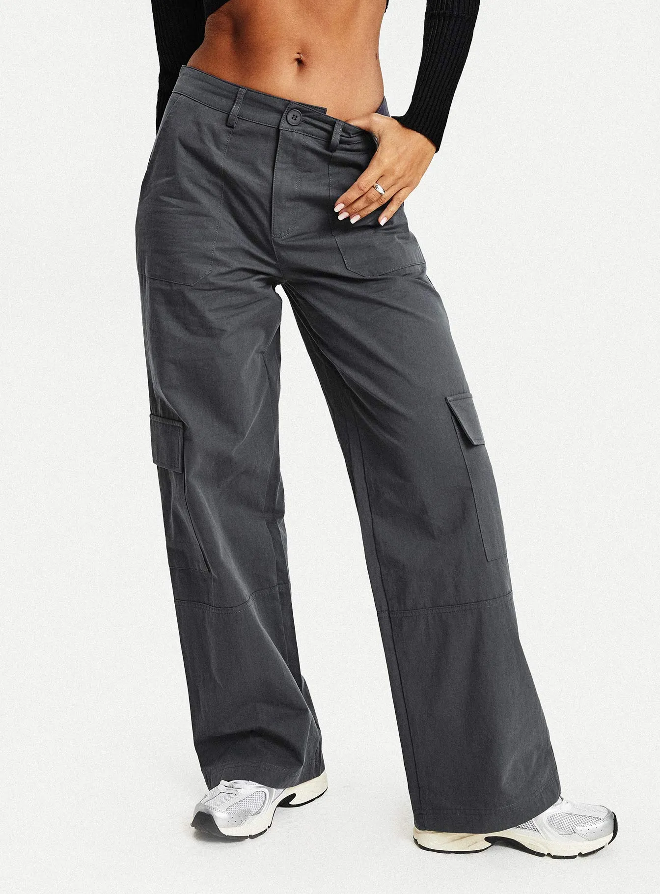 Luna Mid Rise Cargo Pants Charcoal sold by Princess Polly