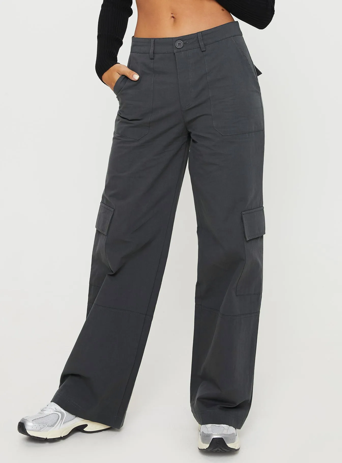 Luna Mid Rise Cargo Pants Charcoal sold by Princess Polly product image thumbnail 2