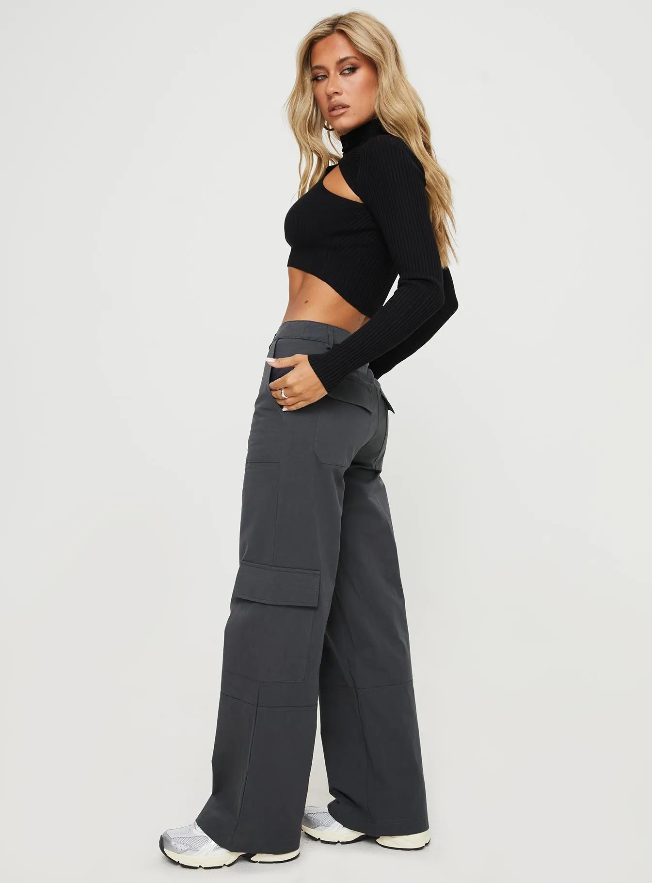 Luna Mid Rise Cargo Pants Charcoal sold by Princess Polly product image thumbnail 4