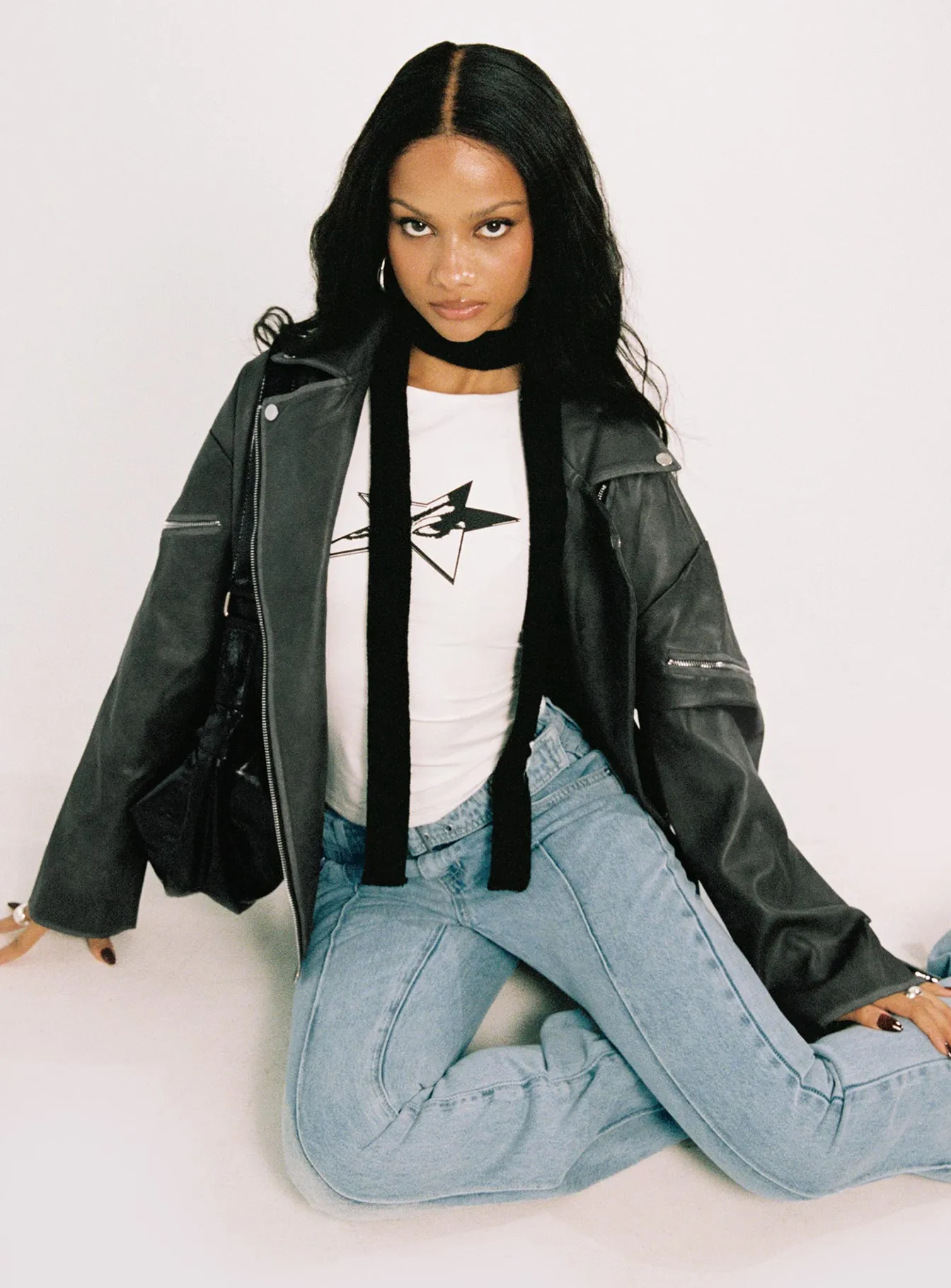 Magnets Faux Leather Jacket Washed Charcoal sold by Princess Polly