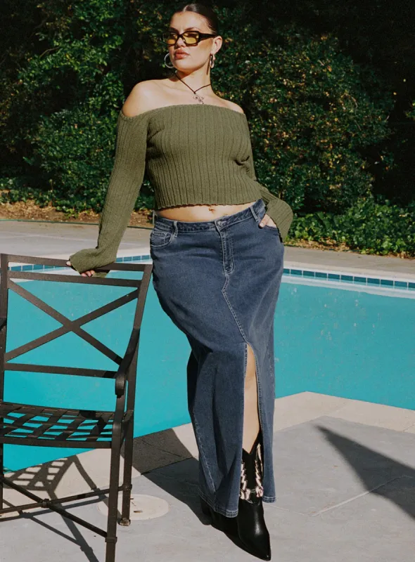 Batkins Maxi Skirt Dark Wash Denim Curve sold by Princess Polly