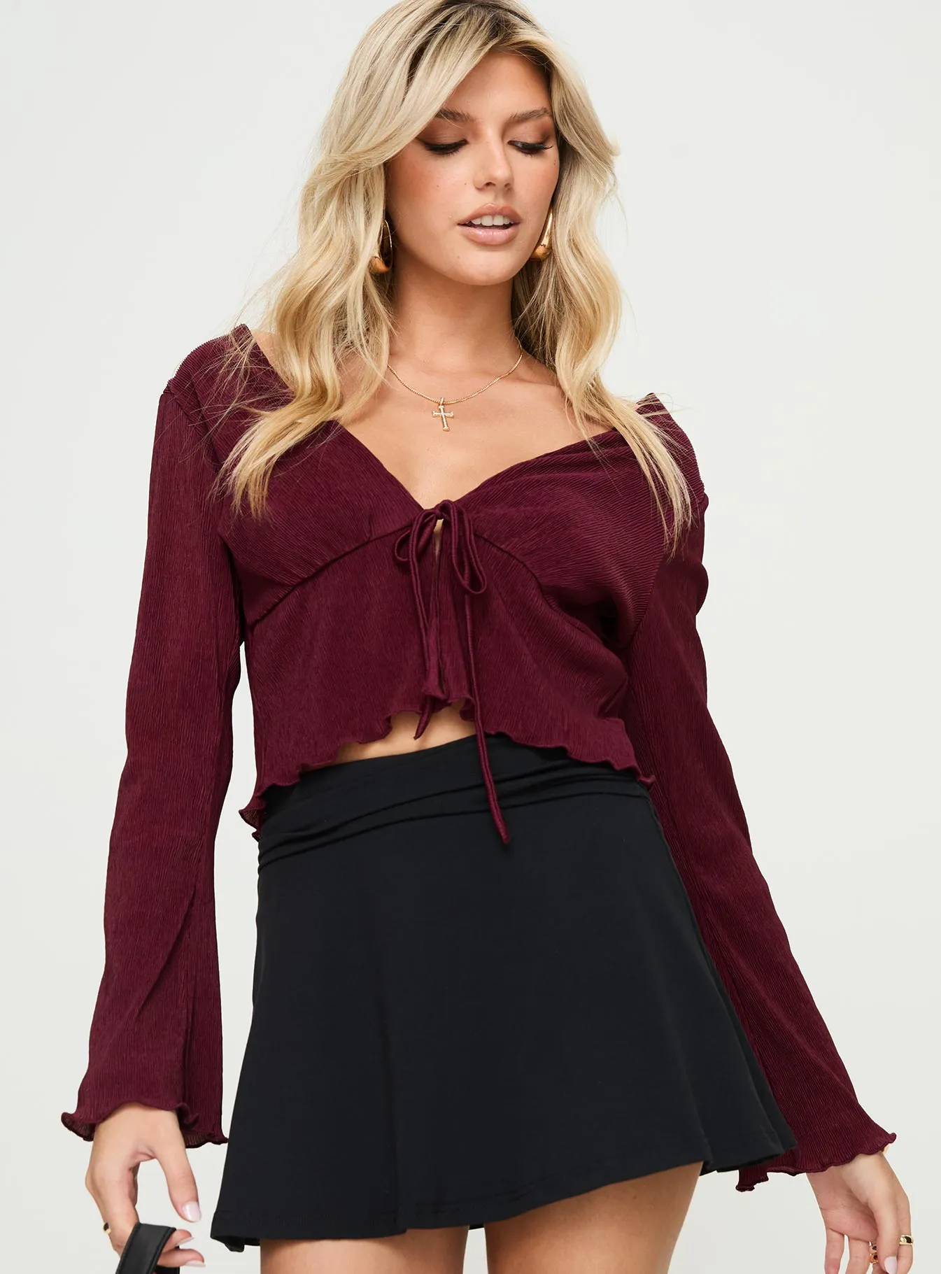 Ignatius Long Sleeve Top Burgundy sold by Princess Polly