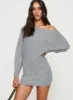 Peregrine Cold Shoulder Mini Dress Grey sold by Princess Polly