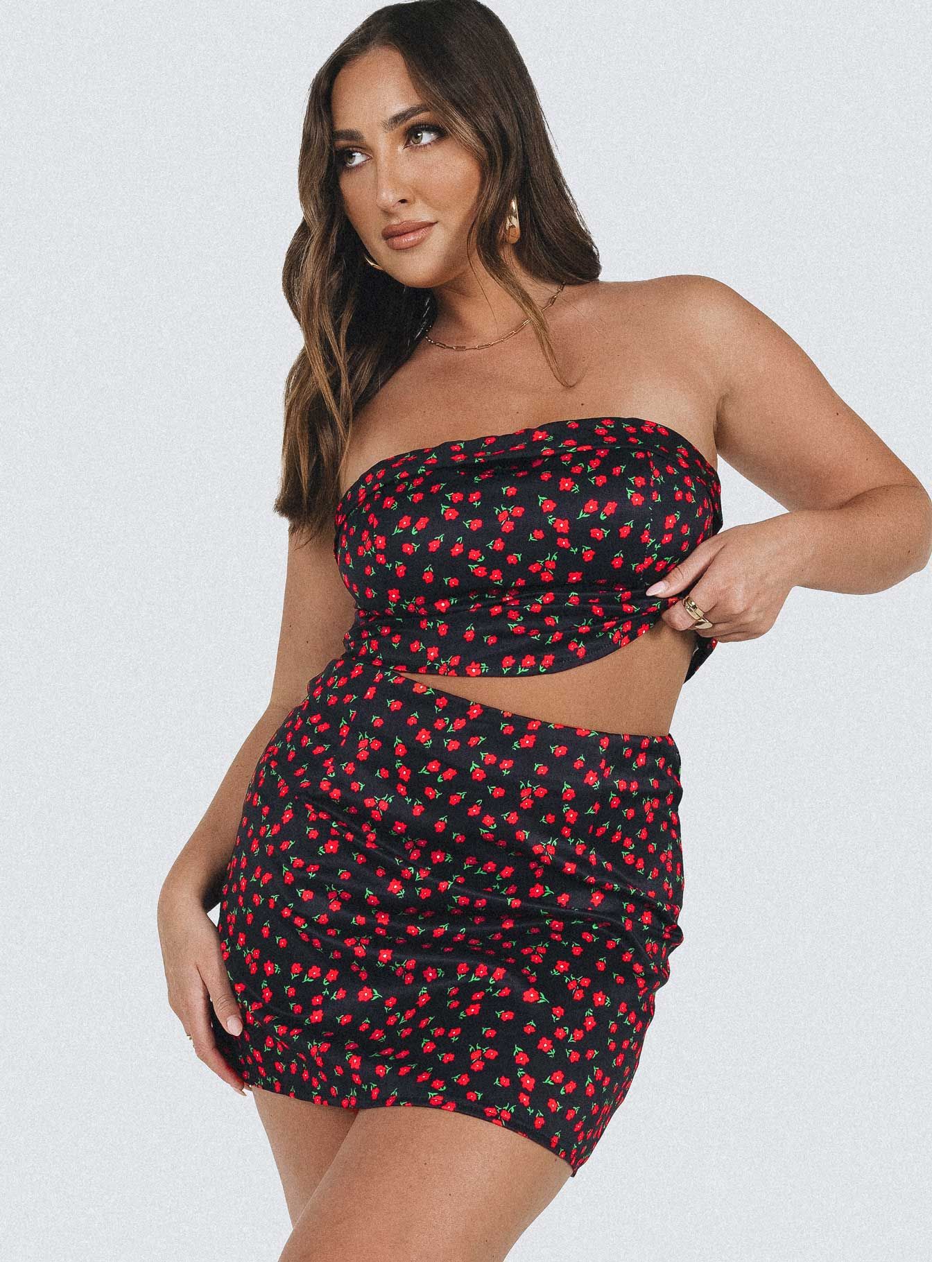 Chadwick Mini Skirt Black Floral sold by Princess Polly