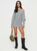 Peregrine Cold Shoulder Mini Dress Grey sold by Princess Polly