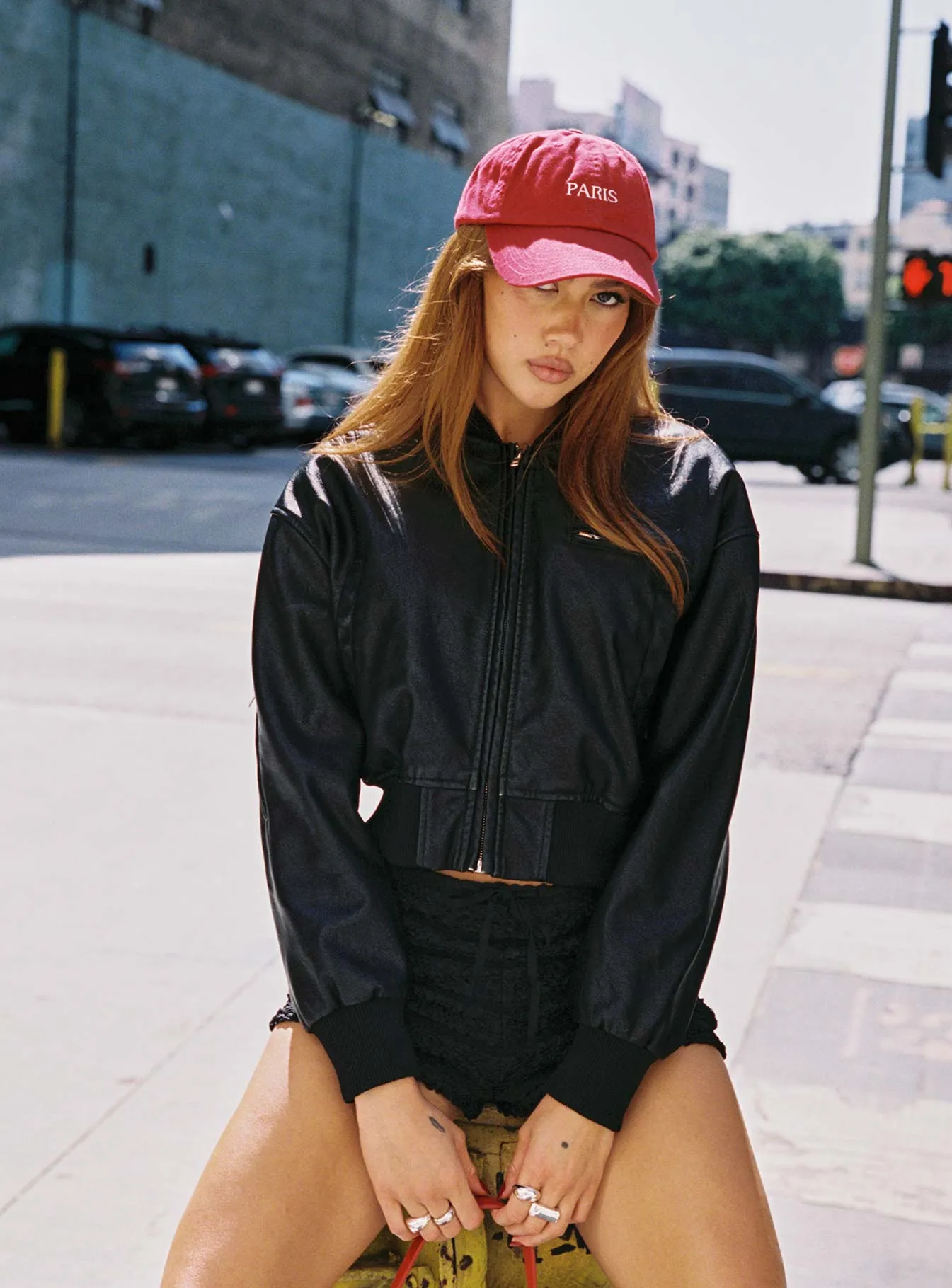 Sweet Disaster Faux Leather Cropped Bomber Jacket Black sold by Princess Polly