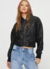 Sweet Disaster Faux Leather Cropped Bomber Jacket Black sold by Princess Polly