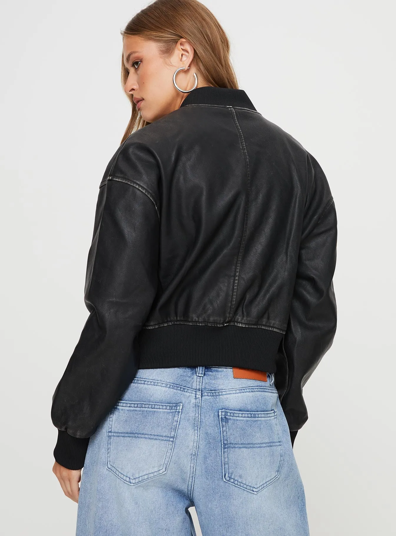 Sweet Disaster Faux Leather Cropped Bomber Jacket Black sold by Princess Polly product image thumbnail 5