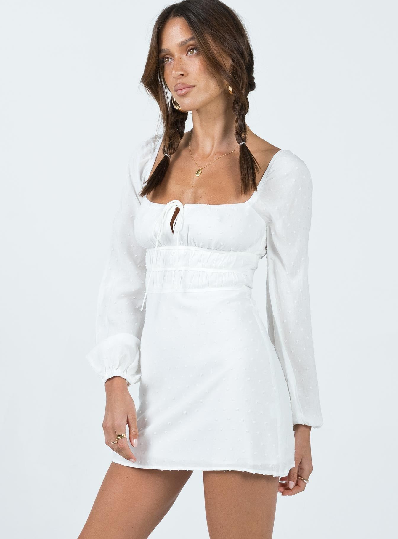 Loreli Long Sleeve Mini Dress White sold by Princess Polly product image thumbnail 4