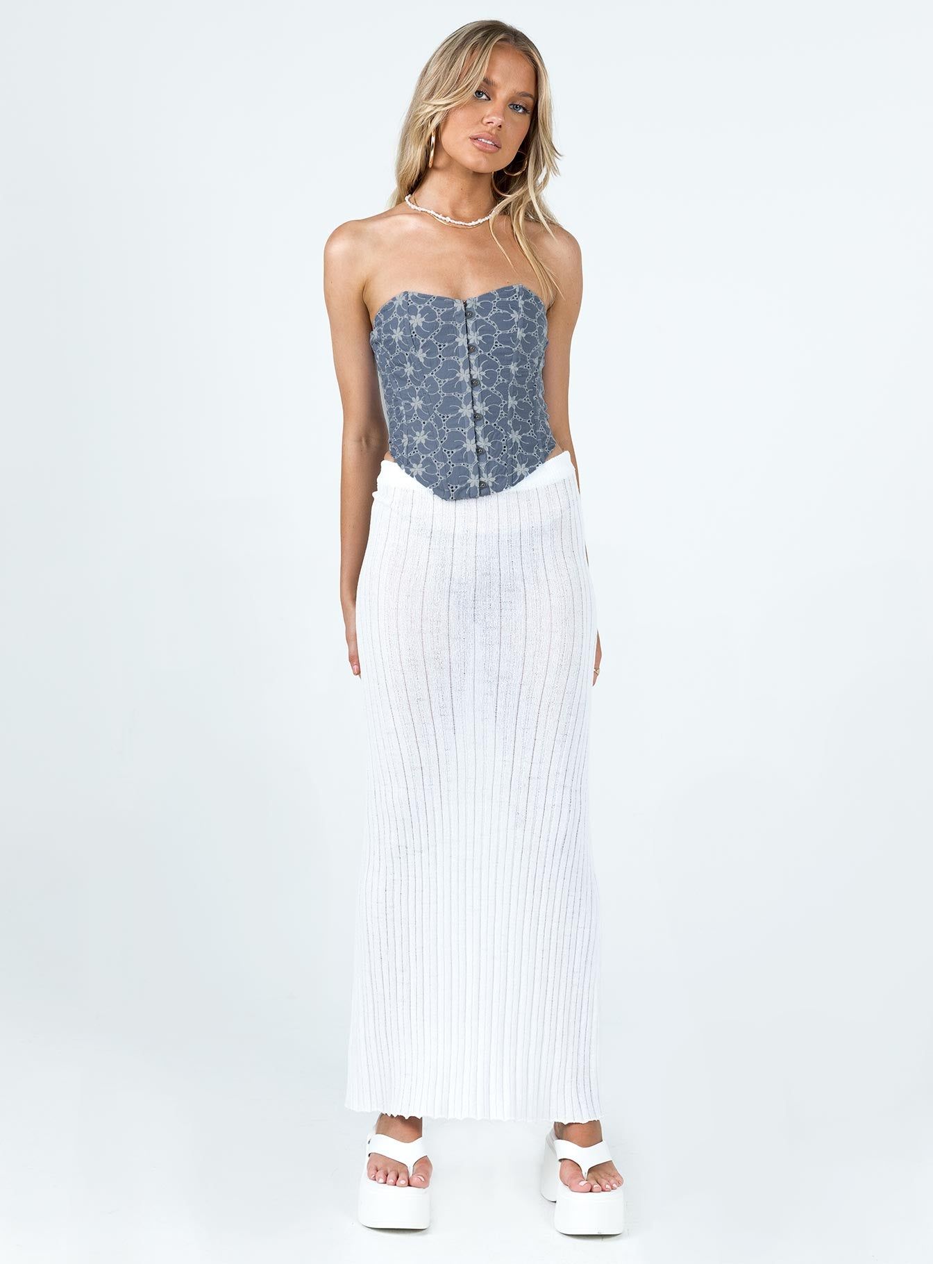 In The Moment Strapless Top Blue / White sold by Princess Polly product image thumbnail 3