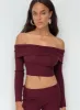 Tagula Off The Shoulder Top Burgundy sold by Princess Polly