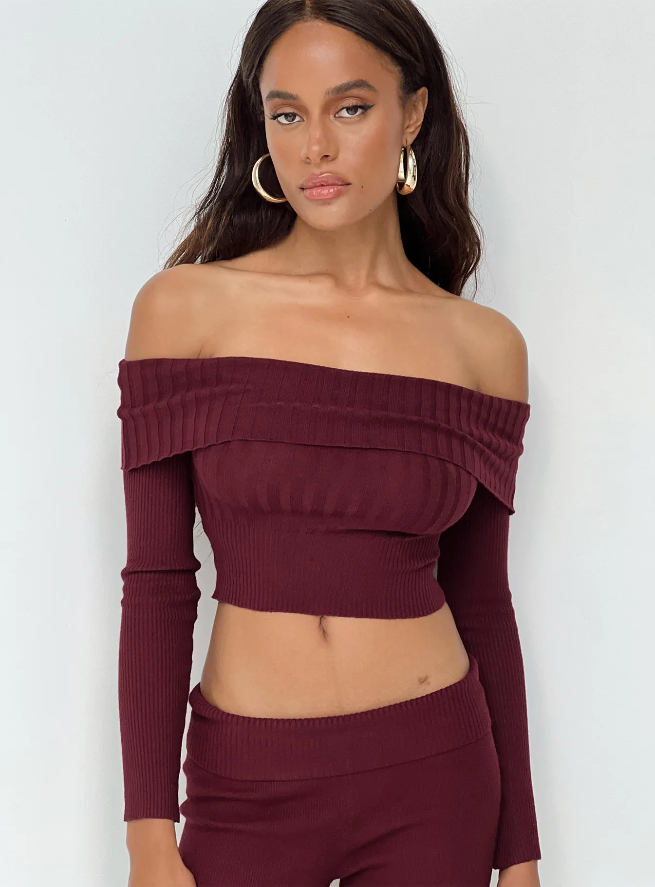 Tagula Off The Shoulder Top Burgundy sold by Princess Polly product image thumbnail 3