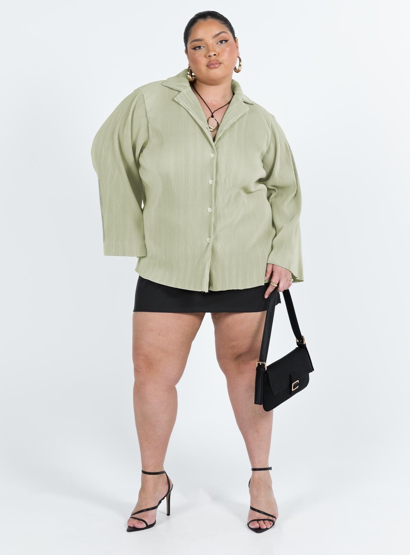Louie Pleated Shirt Sage Curve sold by Princess Polly product image thumbnail 3