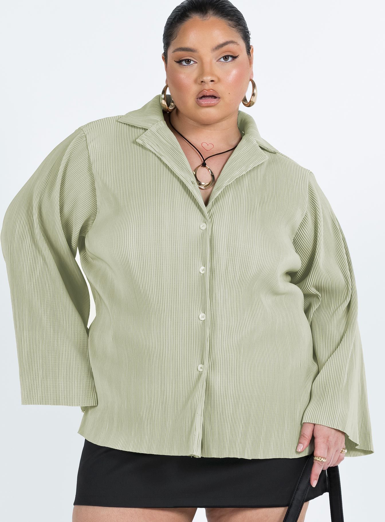 Louie Pleated Shirt Sage Curve sold by Princess Polly product image thumbnail 2