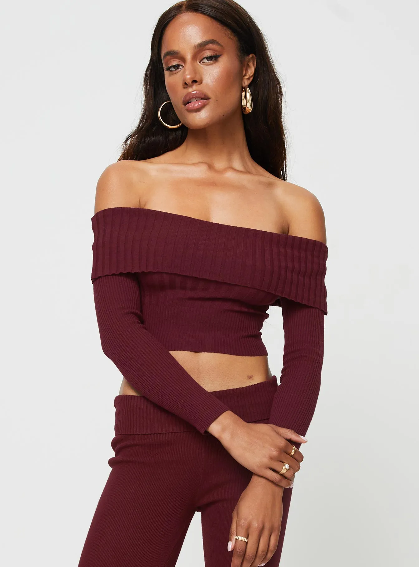 Tagula Off The Shoulder Top Burgundy sold by Princess Polly product image thumbnail 2