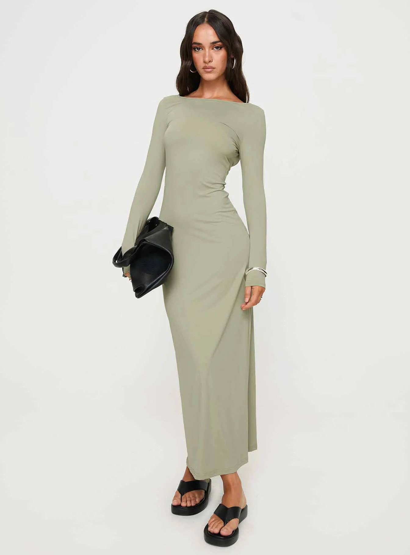 Rain Fire Long Sleeve Maxi Dress Sage sold by Princess Polly product image thumbnail 2