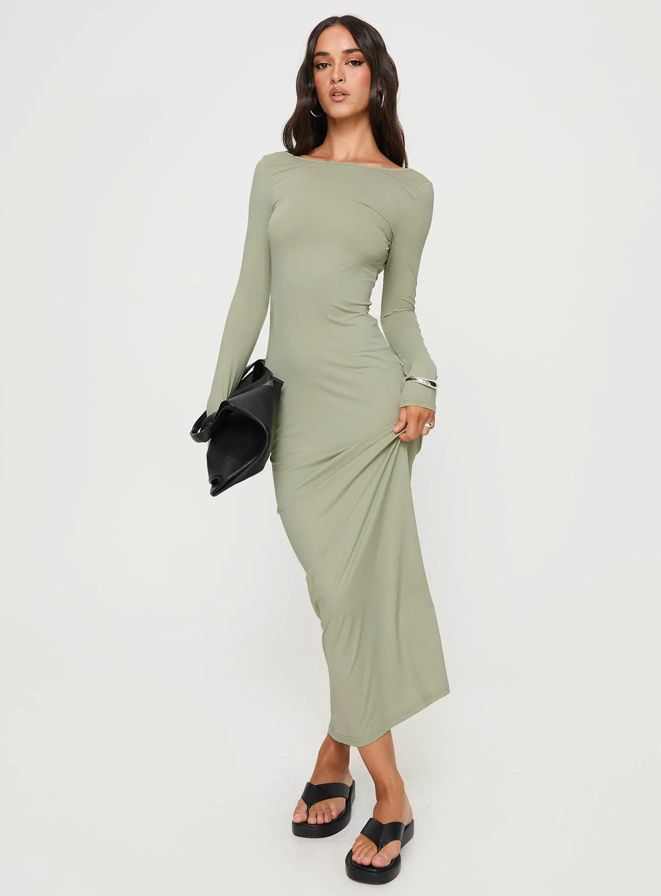 Rain Fire Long Sleeve Maxi Dress Sage sold by Princess Polly product image thumbnail 3