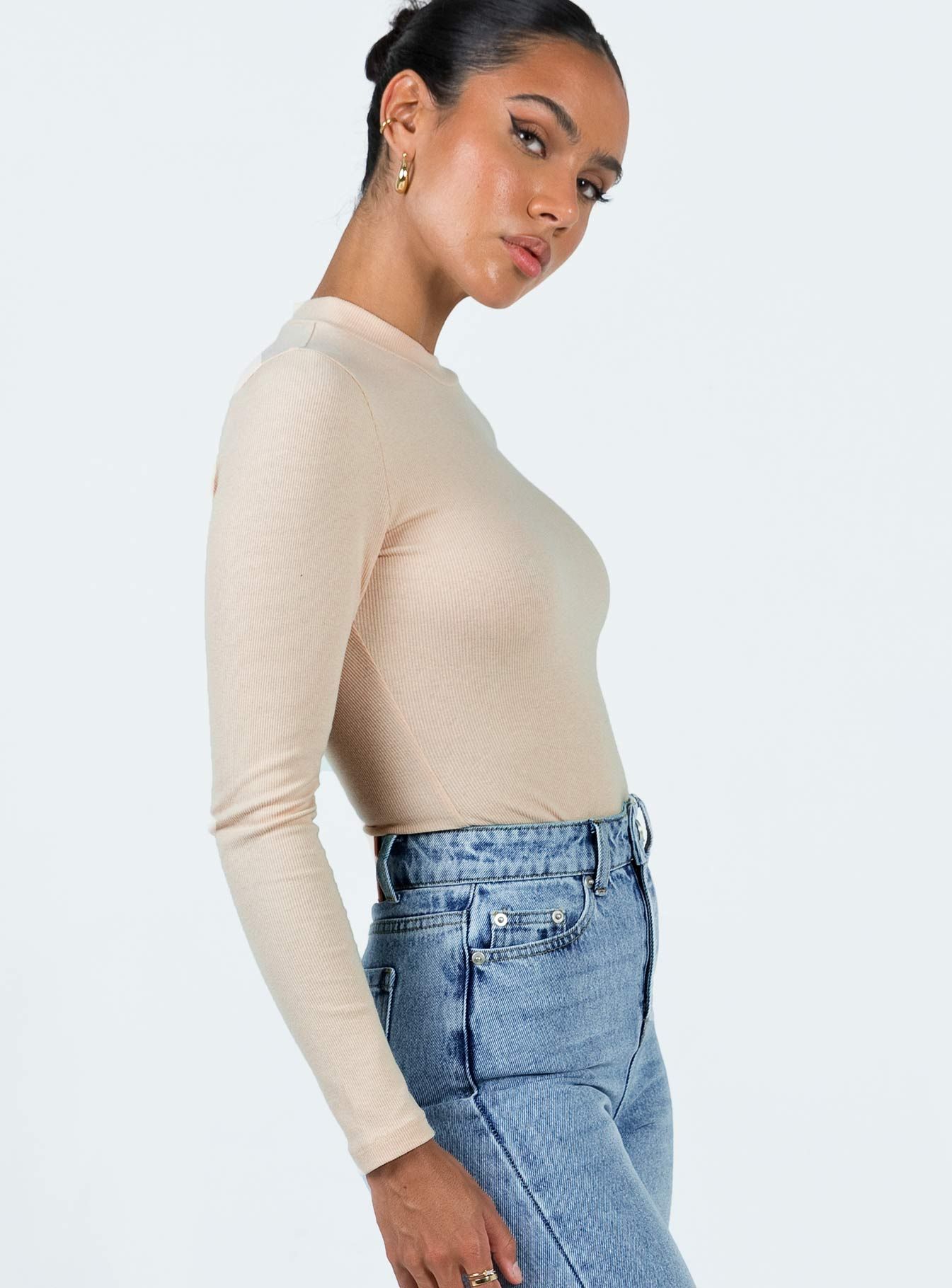 Maleny Long Sleeve Bodysuit Beige sold by Princess Polly product image thumbnail 4